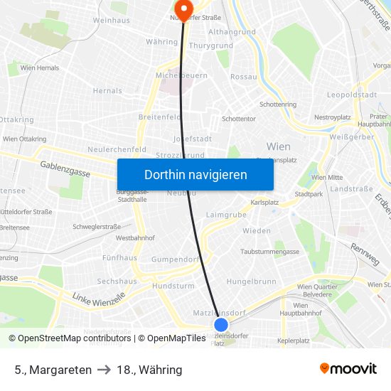 5., Margareten to 18., Währing map