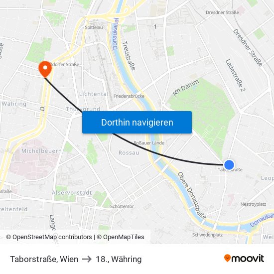 Taborstraße, Wien to 18., Währing map