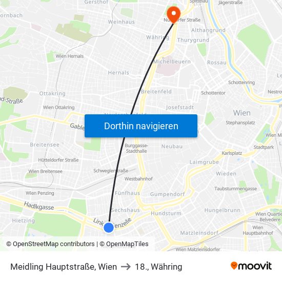 Meidling Hauptstraße, Wien to 18., Währing map