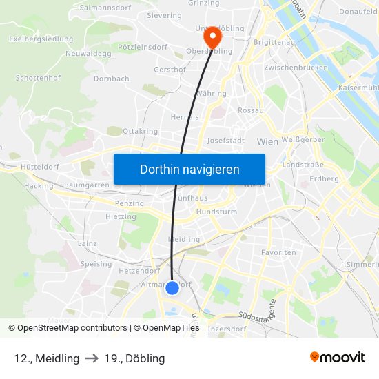 12., Meidling to 19., Döbling map