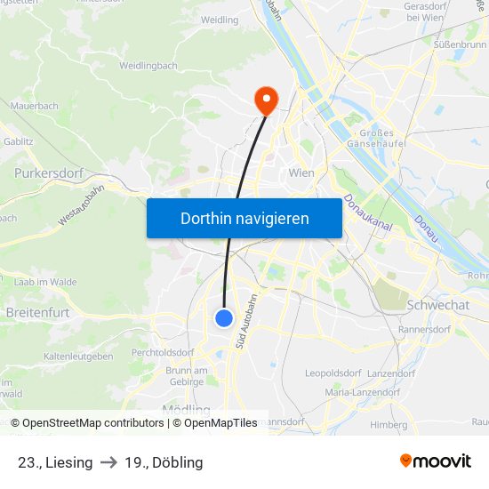 23., Liesing to 19., Döbling map