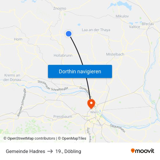 Gemeinde Hadres to 19., Döbling map