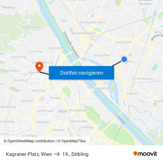 Kagraner Platz, Wien to 19., Döbling map