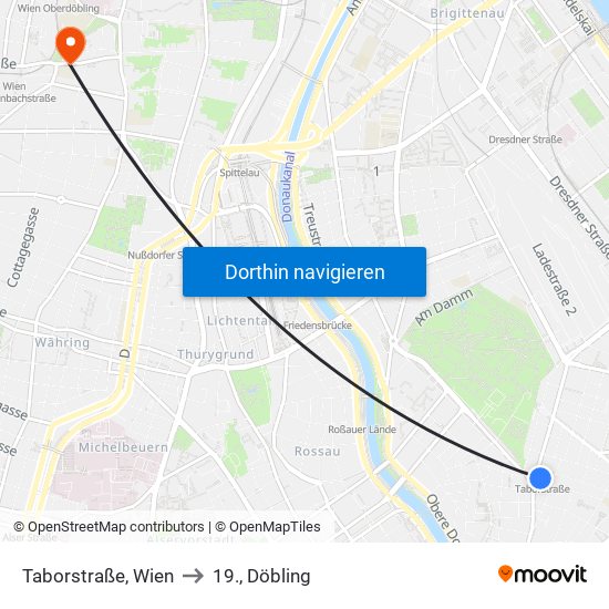 Taborstraße, Wien to 19., Döbling map