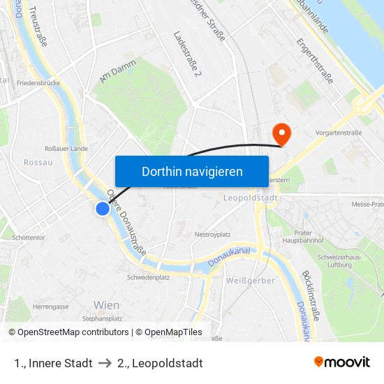 1., Innere Stadt to 2., Leopoldstadt map