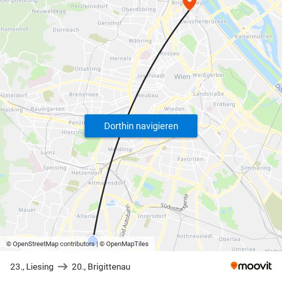 23., Liesing to 20., Brigittenau map