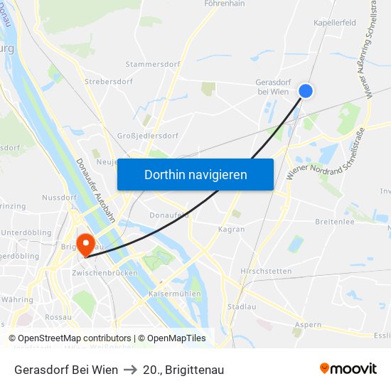 Gerasdorf Bei Wien to 20., Brigittenau map