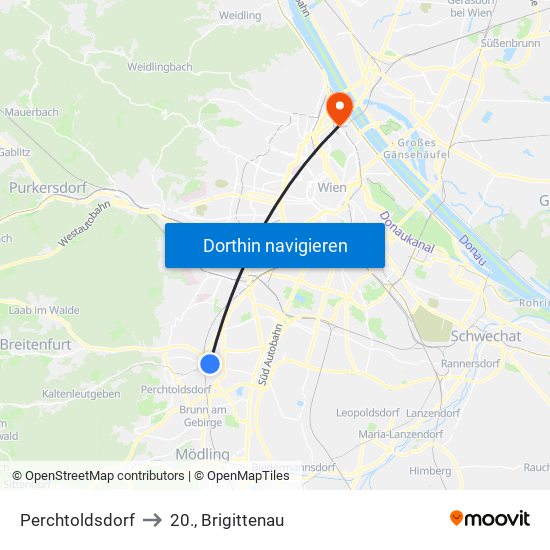 Perchtoldsdorf to 20., Brigittenau map