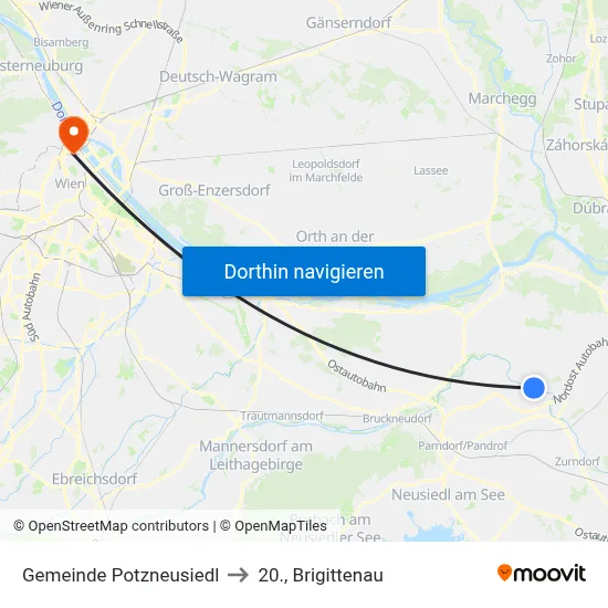 Gemeinde Potzneusiedl to 20., Brigittenau map