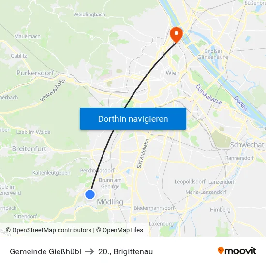 Gemeinde Gießhübl to 20., Brigittenau map