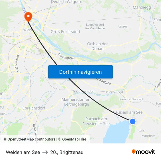Weiden am See to 20., Brigittenau map