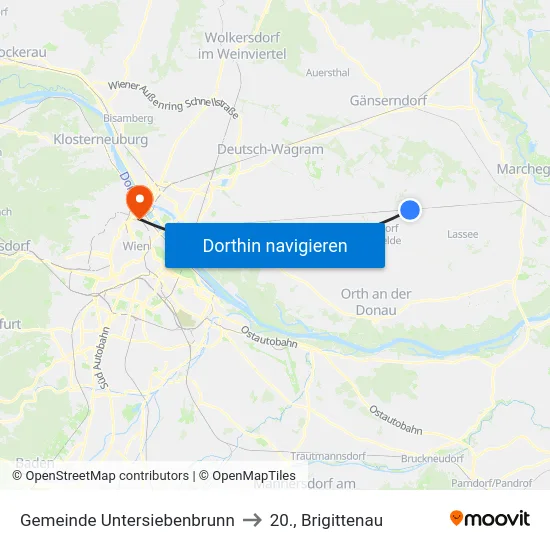Gemeinde Untersiebenbrunn to 20., Brigittenau map