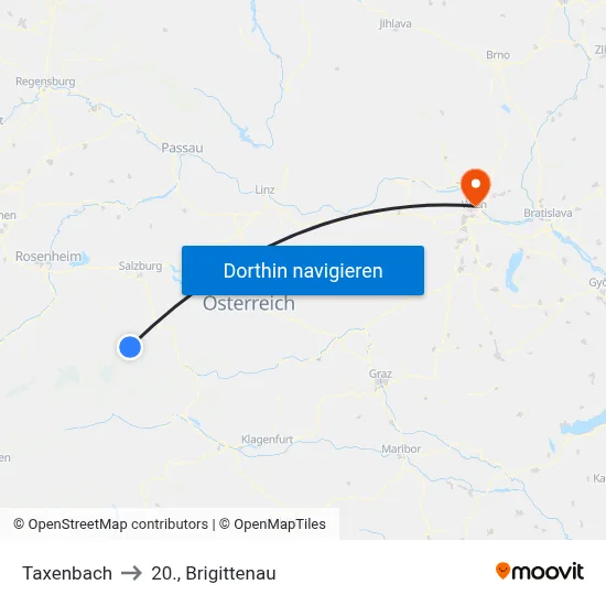 Taxenbach to 20., Brigittenau map
