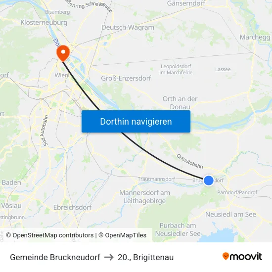 Gemeinde Bruckneudorf to 20., Brigittenau map