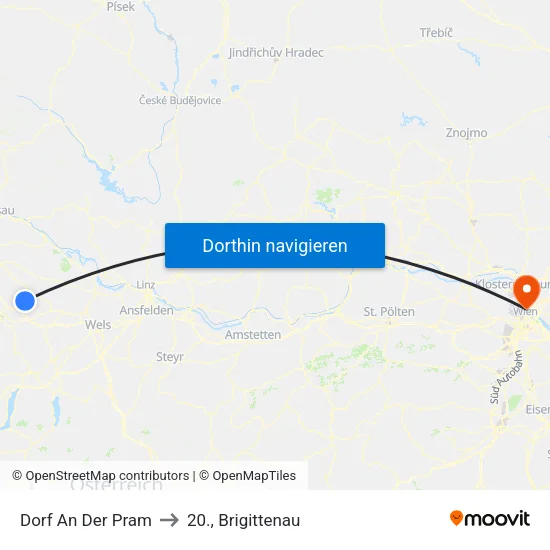 Dorf An Der Pram to 20., Brigittenau map