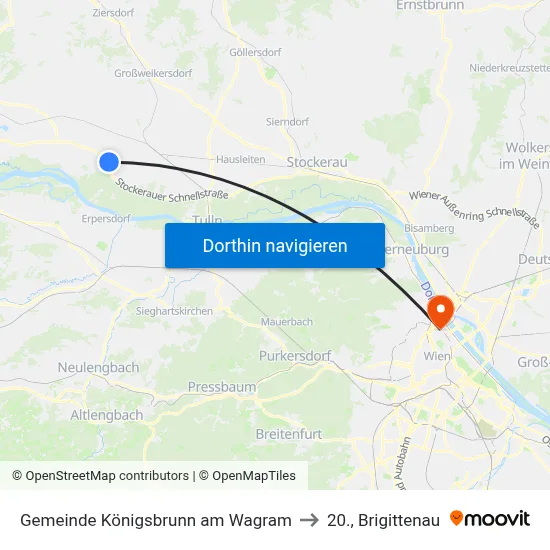 Gemeinde Königsbrunn am Wagram to 20., Brigittenau map