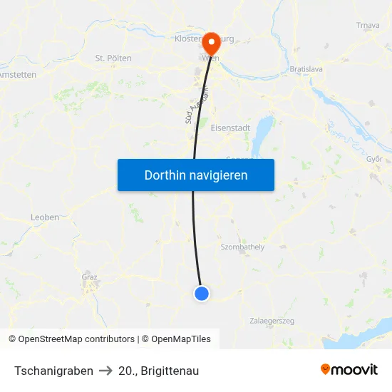 Tschanigraben to 20., Brigittenau map