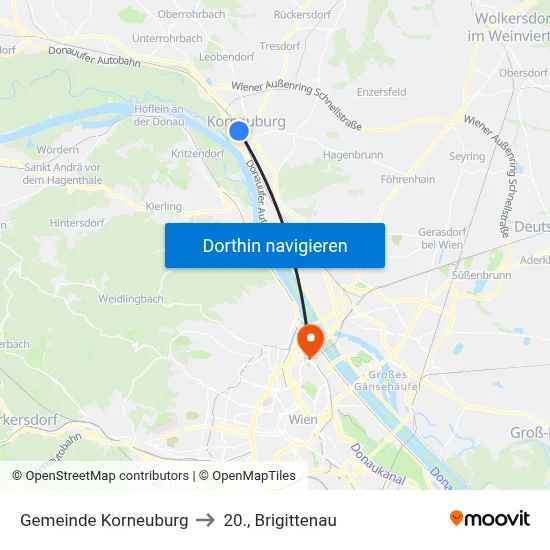 Gemeinde Korneuburg to 20., Brigittenau map