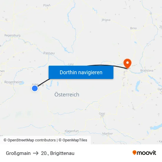 Großgmain to 20., Brigittenau map