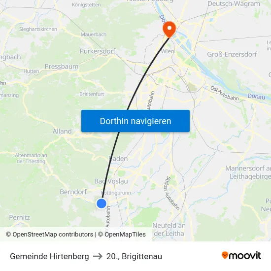 Gemeinde Hirtenberg to 20., Brigittenau map