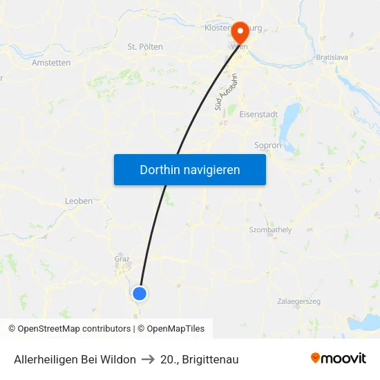 Allerheiligen Bei Wildon to 20., Brigittenau map