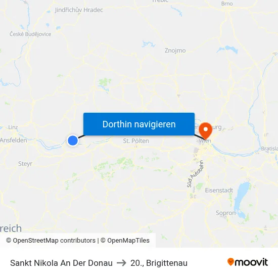 Sankt Nikola An Der Donau to 20., Brigittenau map