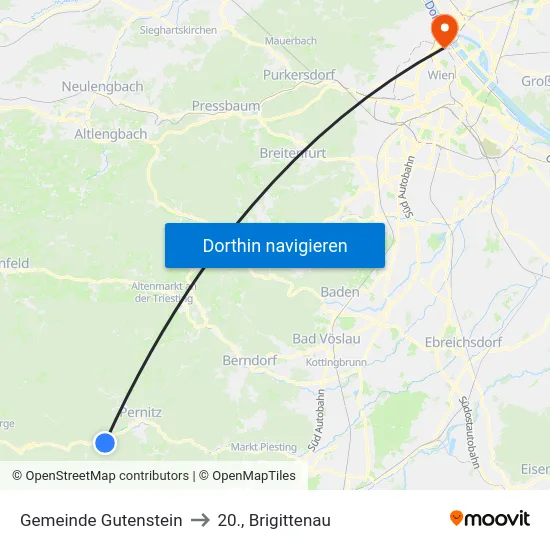 Gemeinde Gutenstein to 20., Brigittenau map