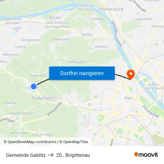 Gemeinde Gablitz to 20., Brigittenau map