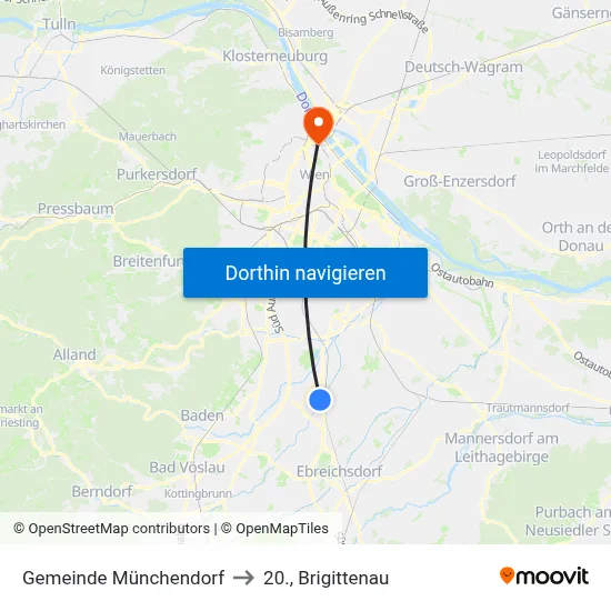 Gemeinde Münchendorf to 20., Brigittenau map
