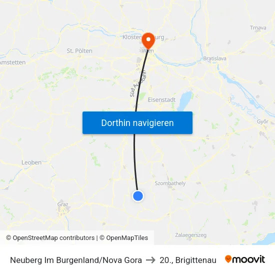 Neuberg Im Burgenland/Nova Gora to 20., Brigittenau map