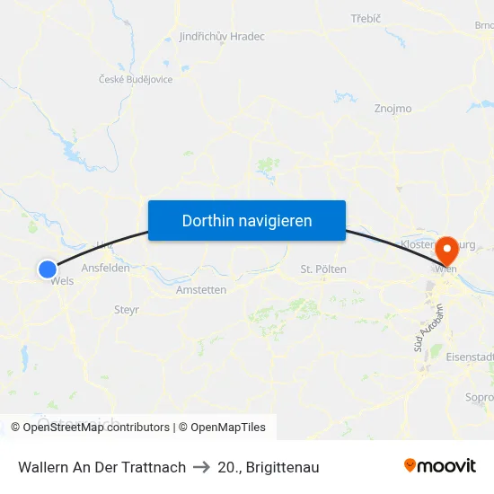 Wallern An Der Trattnach to 20., Brigittenau map