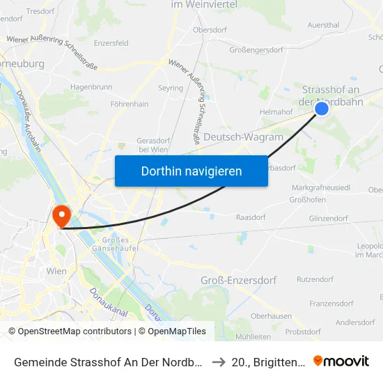 Gemeinde Strasshof An Der Nordbahn to 20., Brigittenau map