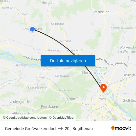 Gemeinde Großweikersdorf to 20., Brigittenau map