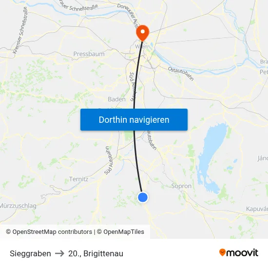 Sieggraben to 20., Brigittenau map