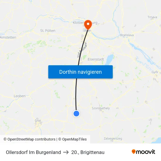 Ollersdorf Im Burgenland to 20., Brigittenau map