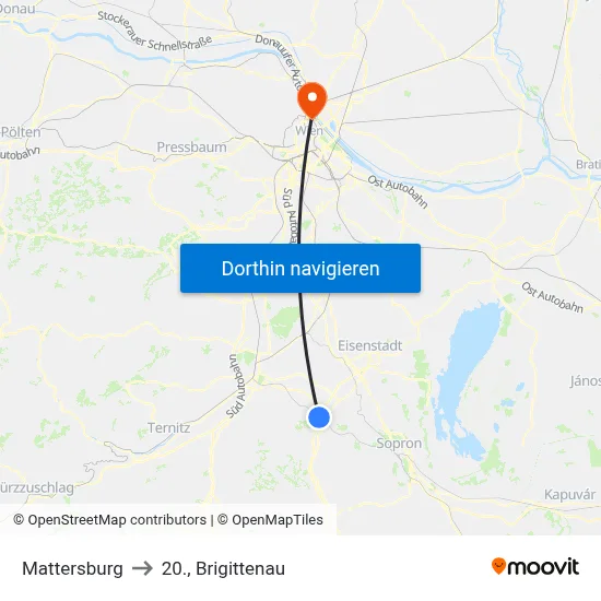 Mattersburg to 20., Brigittenau map