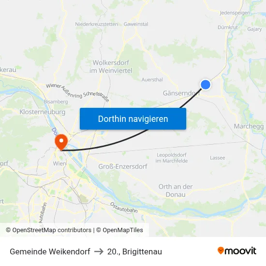 Gemeinde Weikendorf to 20., Brigittenau map