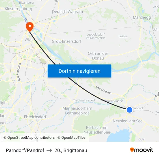 Parndorf/Pandrof to 20., Brigittenau map