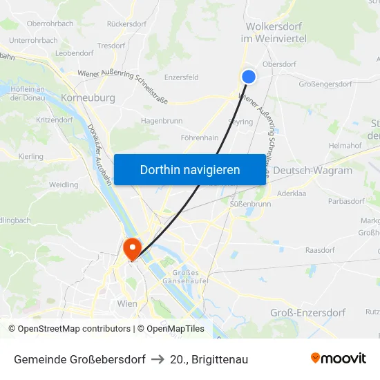 Gemeinde Großebersdorf to 20., Brigittenau map