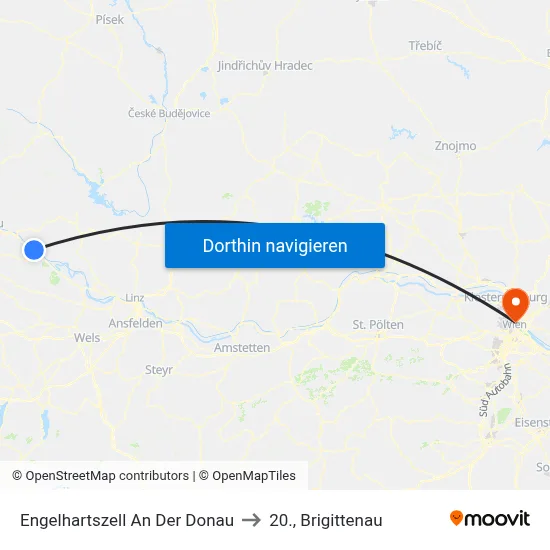 Engelhartszell An Der Donau to 20., Brigittenau map