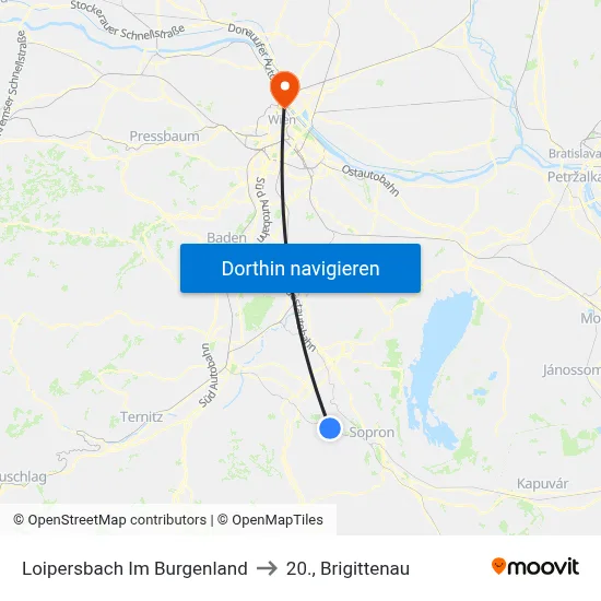Loipersbach Im Burgenland to 20., Brigittenau map
