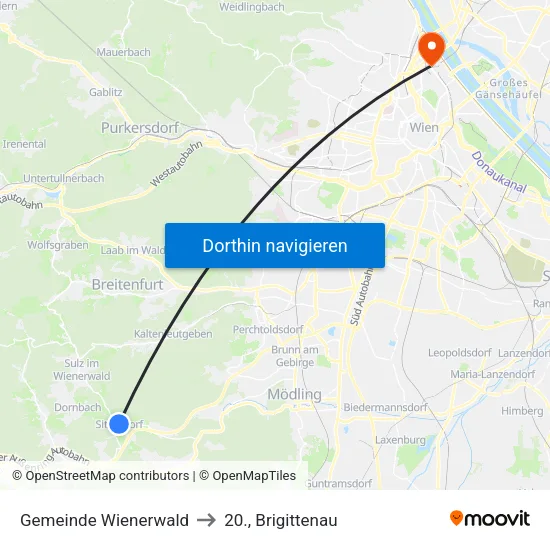 Gemeinde Wienerwald to 20., Brigittenau map