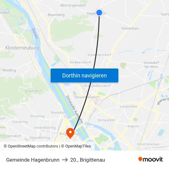 Gemeinde Hagenbrunn to 20., Brigittenau map