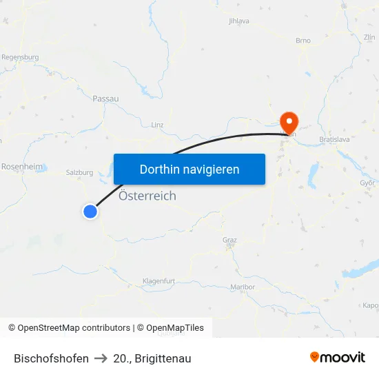 Bischofshofen to 20., Brigittenau map