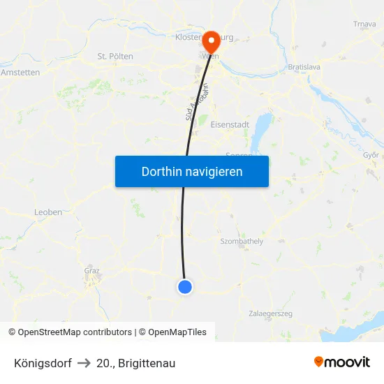 Königsdorf to 20., Brigittenau map