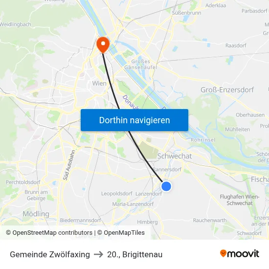 Gemeinde Zwölfaxing to 20., Brigittenau map