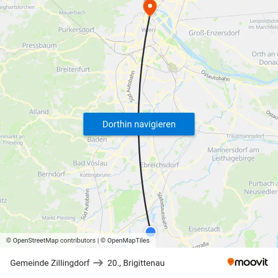Gemeinde Zillingdorf to 20., Brigittenau map