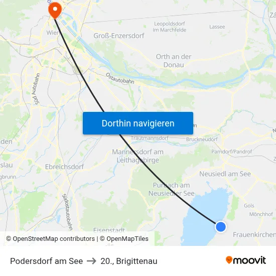 Podersdorf am See to 20., Brigittenau map