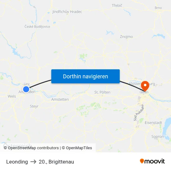 Leonding to 20., Brigittenau map