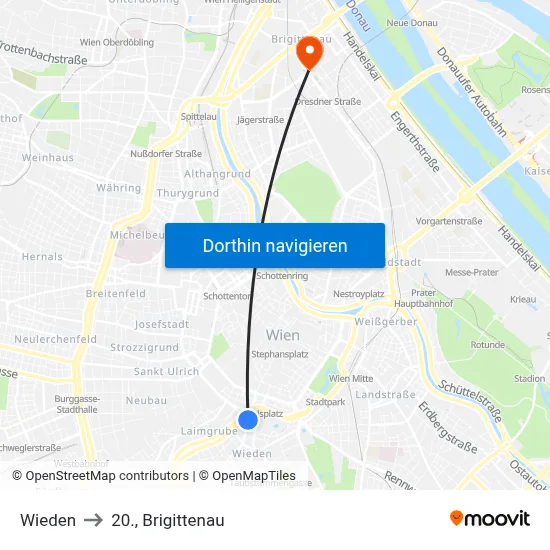 Wieden to 20., Brigittenau map